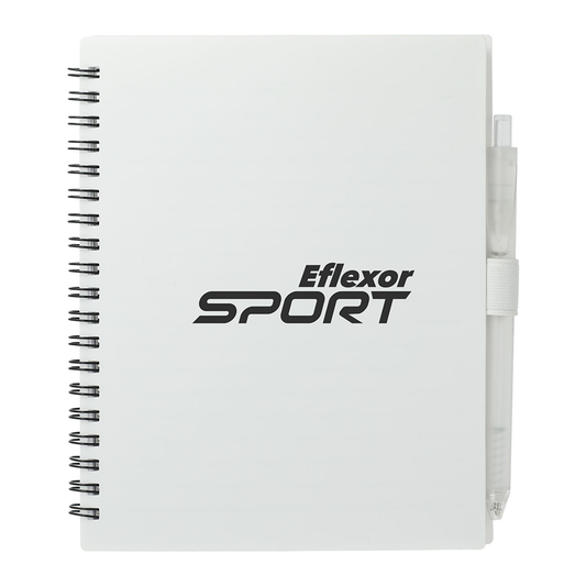 Bullet White 5.5" x 7" FSC Recycled Spiral Notebook w/ RPET Pen