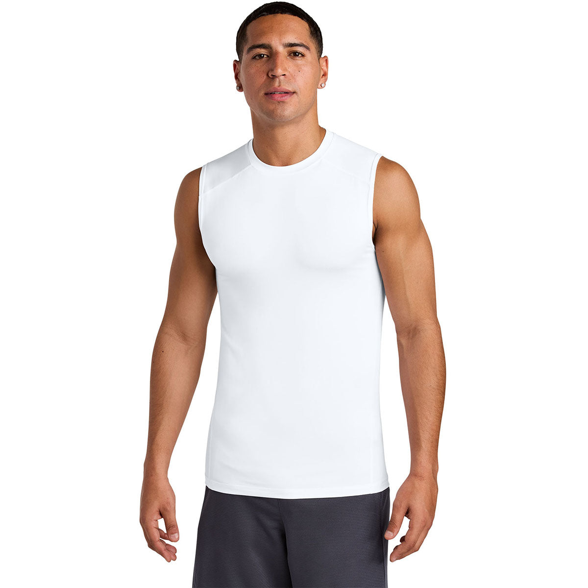 Sport-Tek Men's White PosiCharge Compression Sleeveless Tee