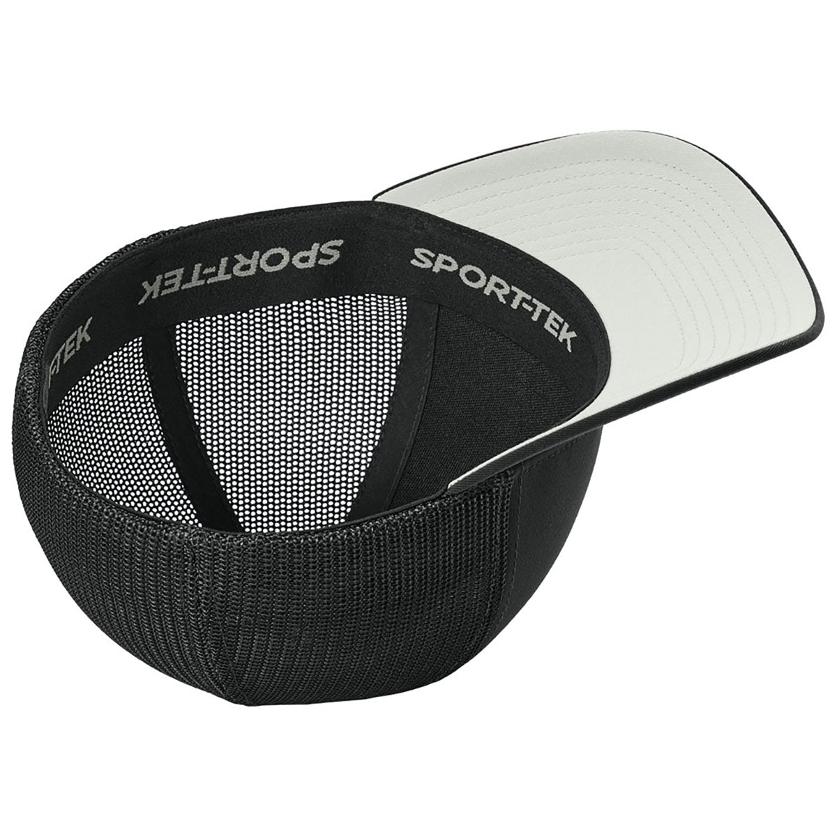 Sport-Tek Black/Black Stretch-Tek Mesh Back Cap
