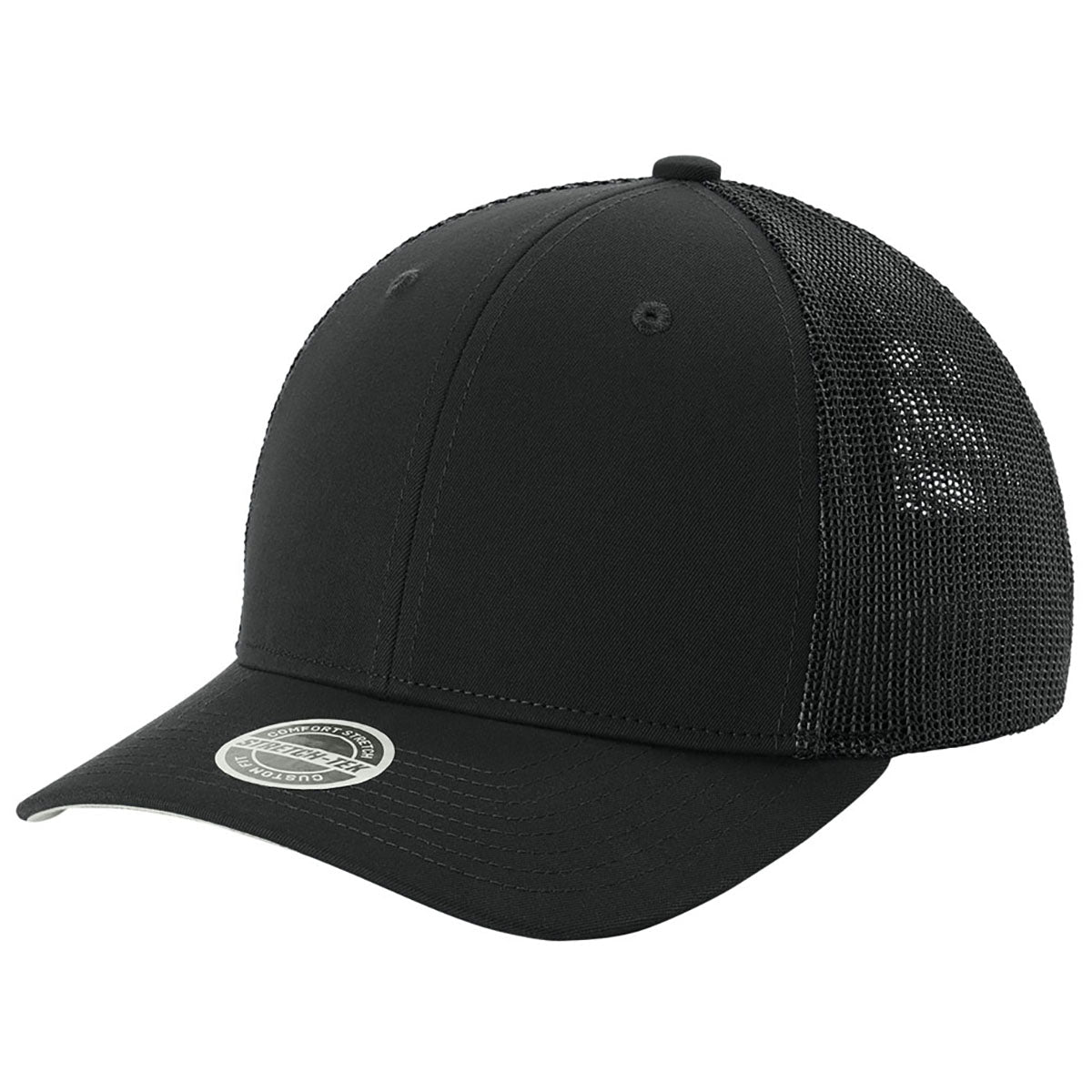 Sport-Tek Black/Black Stretch-Tek Mesh Back Cap
