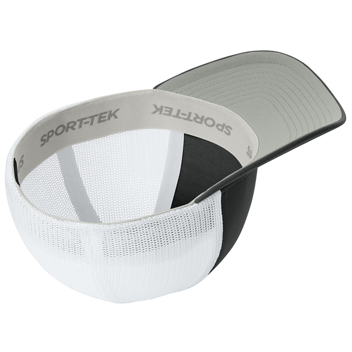 Sport-Tek Black/White Stretch-Tek Mesh Back Cap