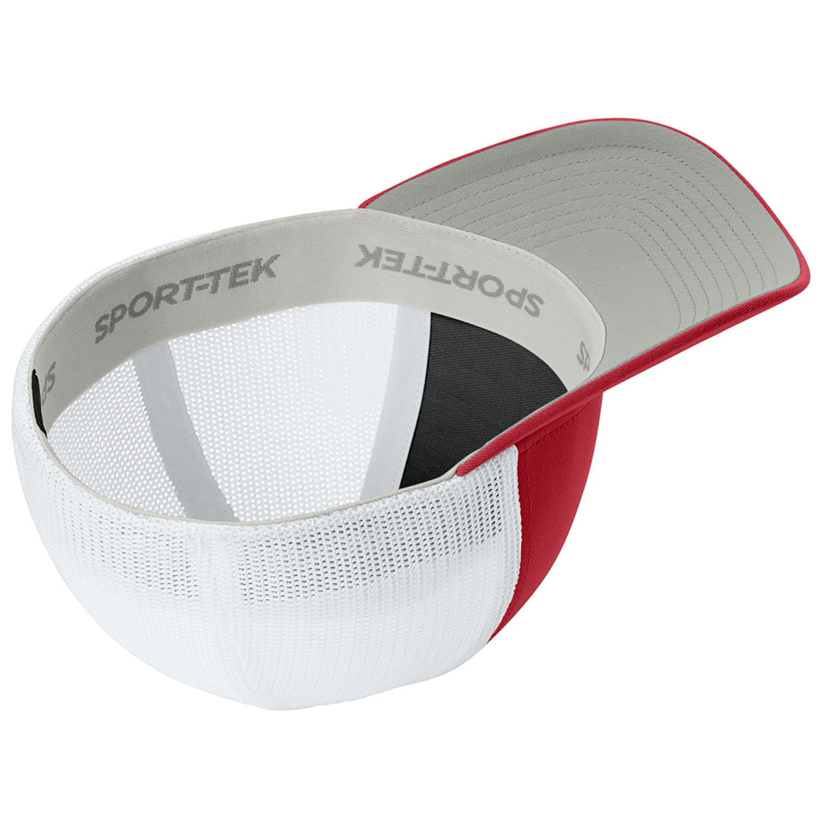 Sport-Tek Deep Red/White Stretch-Tek Mesh Back Cap