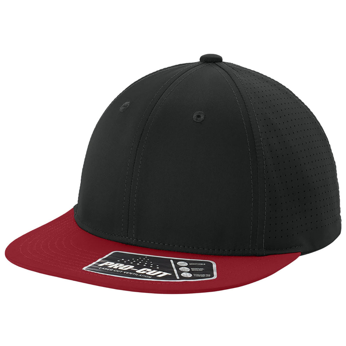 Sport-Tek Black/Deep Red/Black Pro-Cut Stretch-Tek Cap