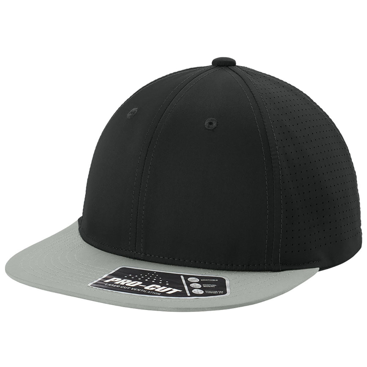 Sport-Tek Black/Silver/Black Pro-Cut Stretch-Tek Cap