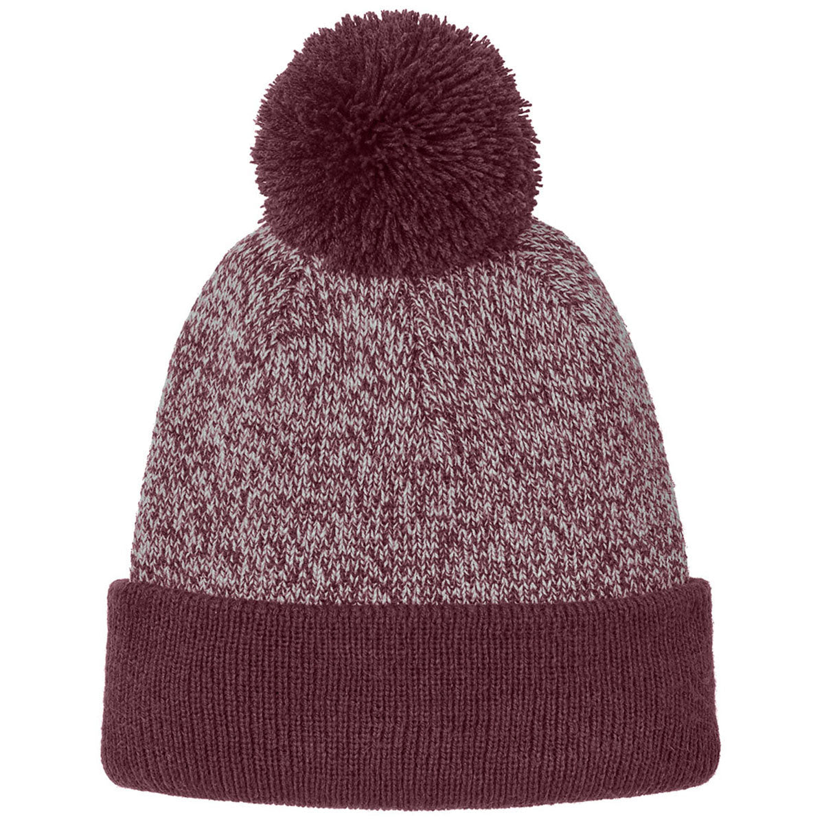 Sport-Tek Maroon/Silver Halftime Heather Pom Beanie