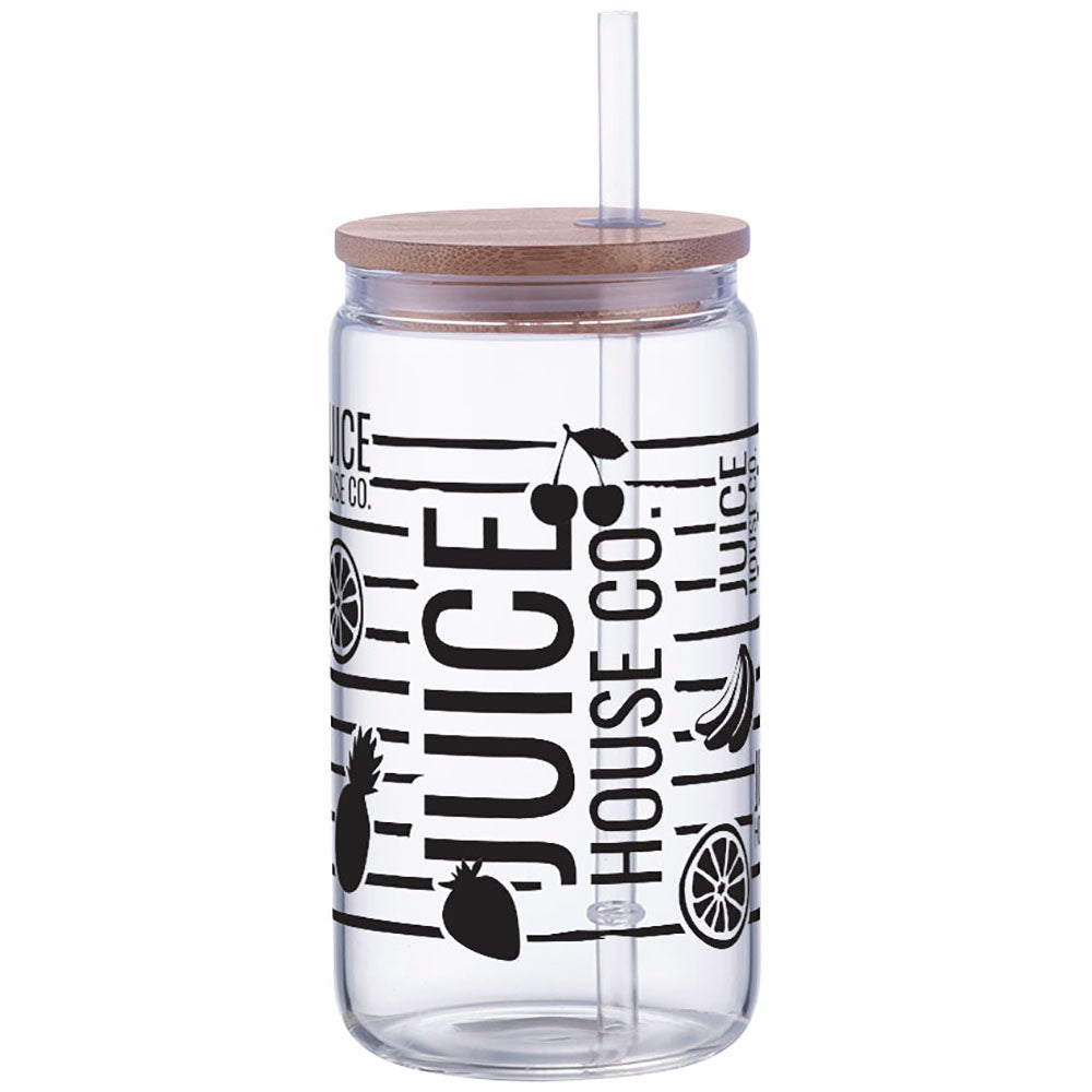 SnugZ Clear Danville 18oz Can Glass w Bamboo Lid and Straw