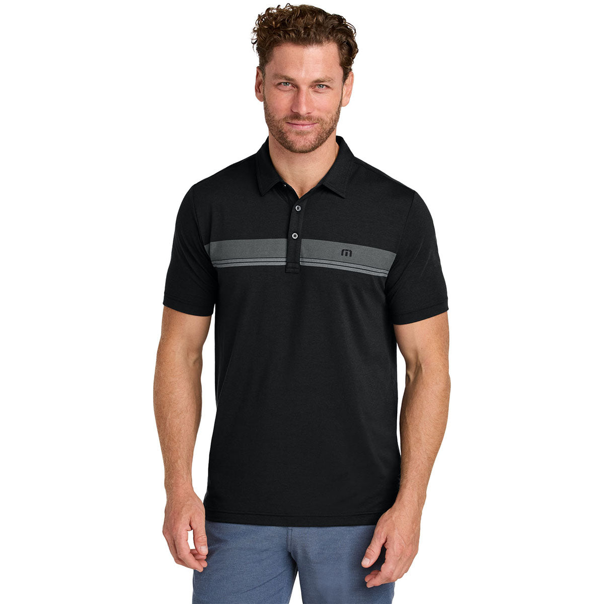 TravisMathew Men's Black Glenview Stripe Polo