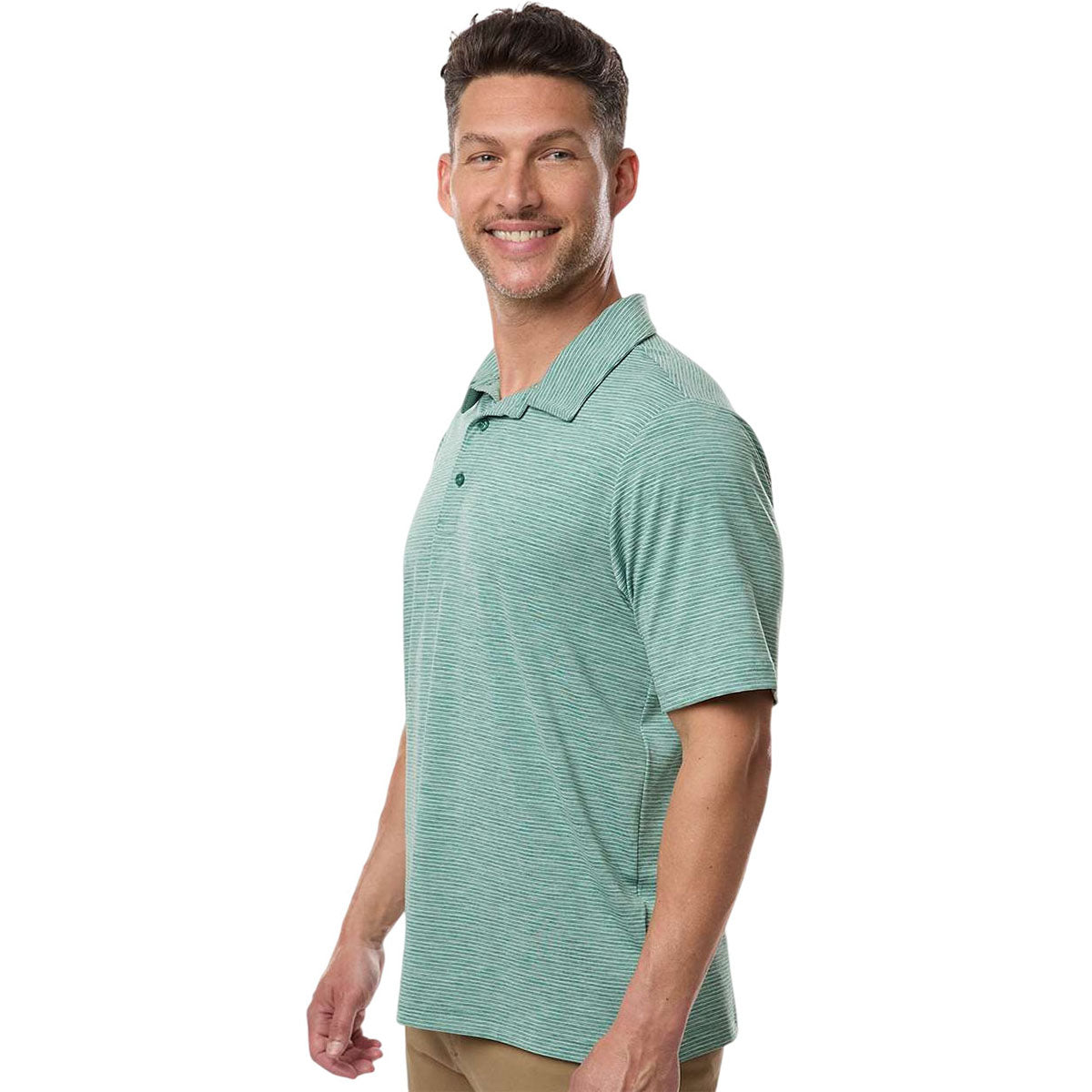 Team 365 Men's Sport Forest Heather/White Relay Heathered Stripe Polo