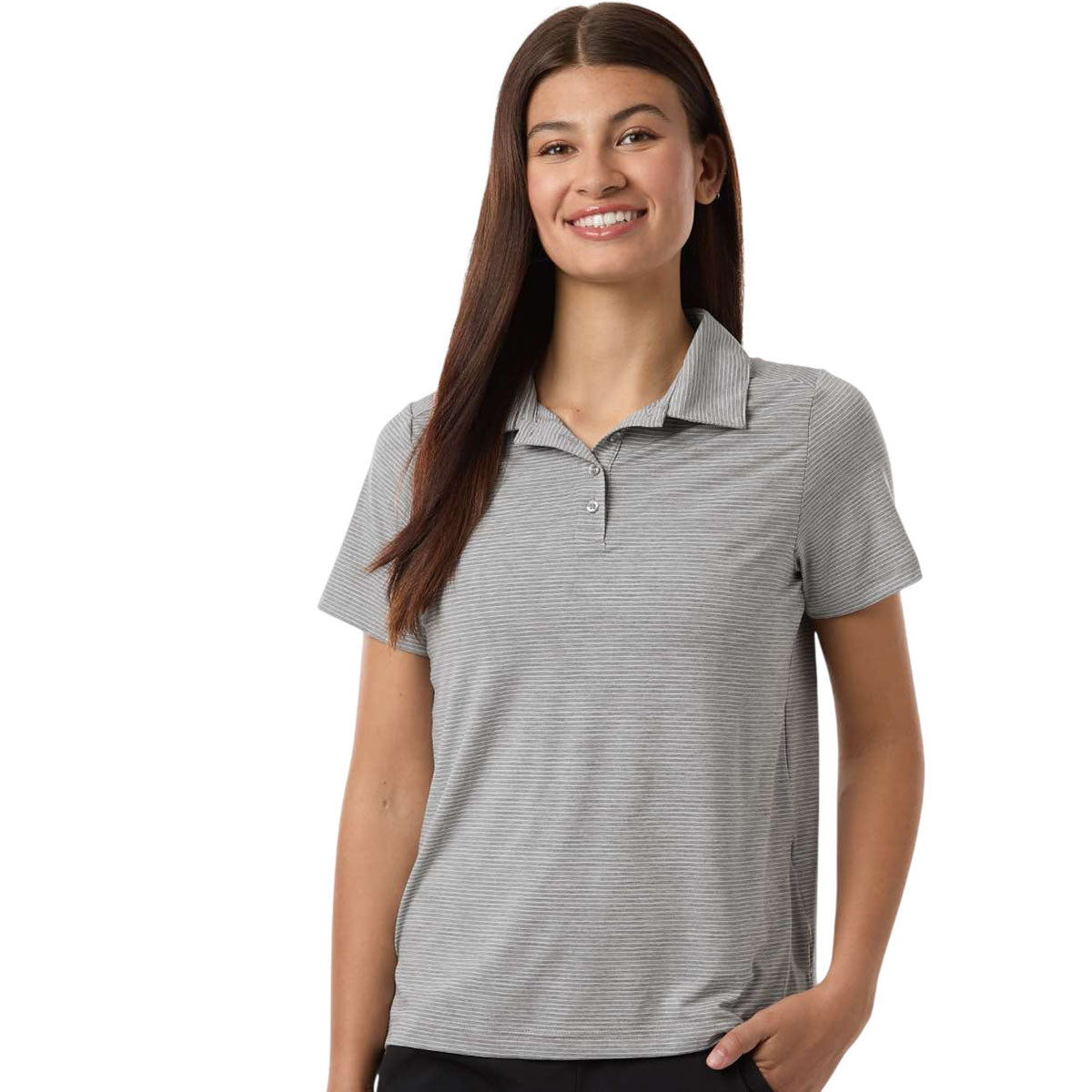 Team 365 Women's Athletic Heather/White Relay Heathered Stripe Polo