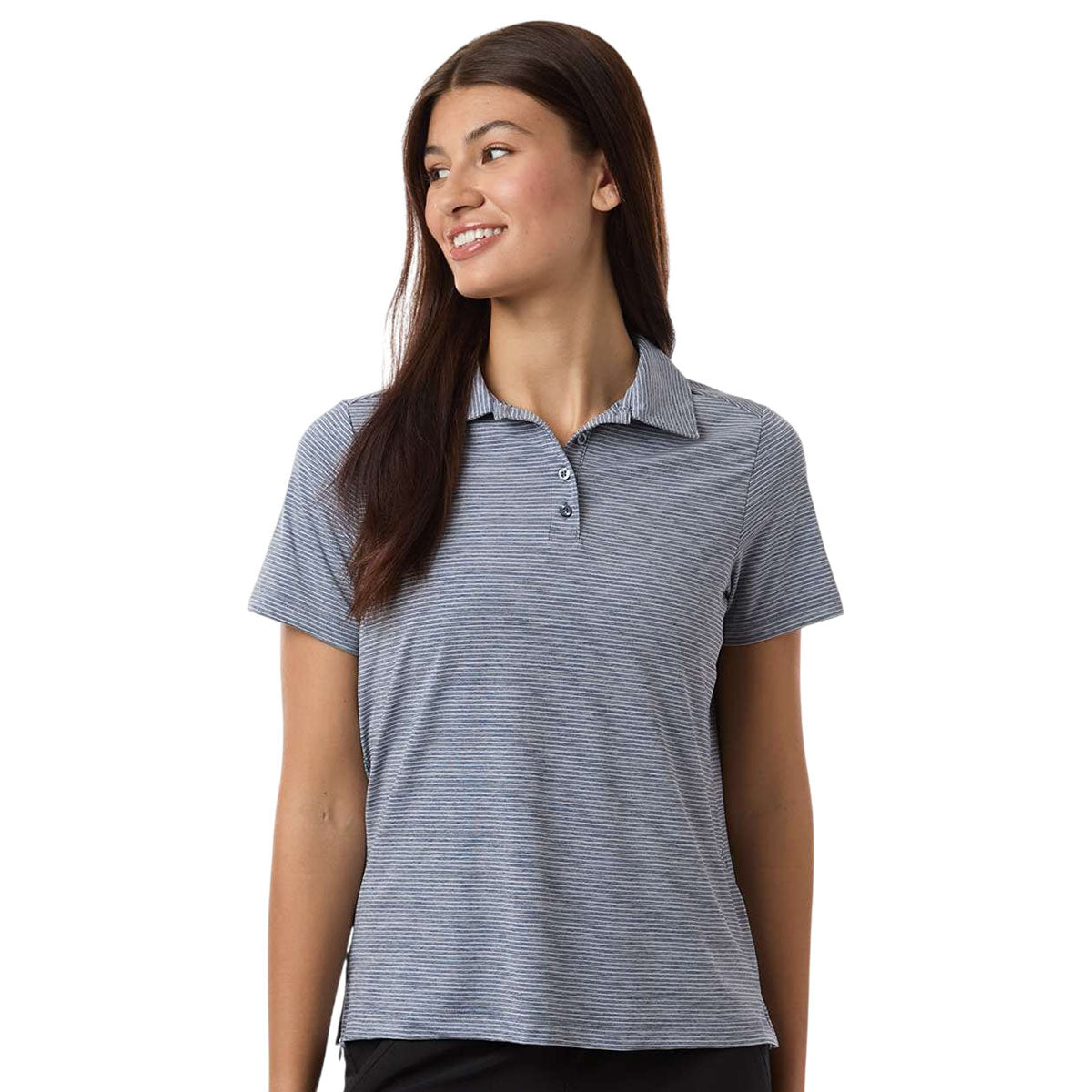 Team 365 Women's Sport Dark Navy Heather/White Relay Heathered Stripe Polo