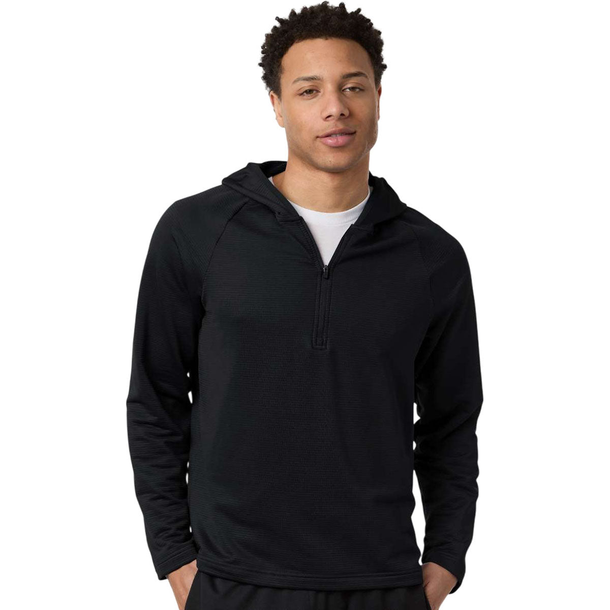 Team 365 Men's Black Qualify Quarter-Zip Hooded Pullover
