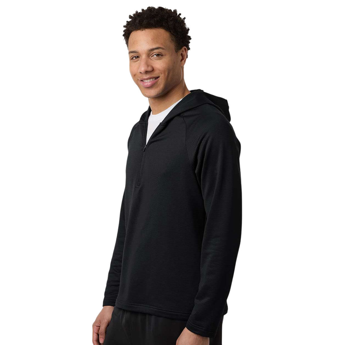 Team 365 Men's Black Qualify Quarter-Zip Hooded Pullover