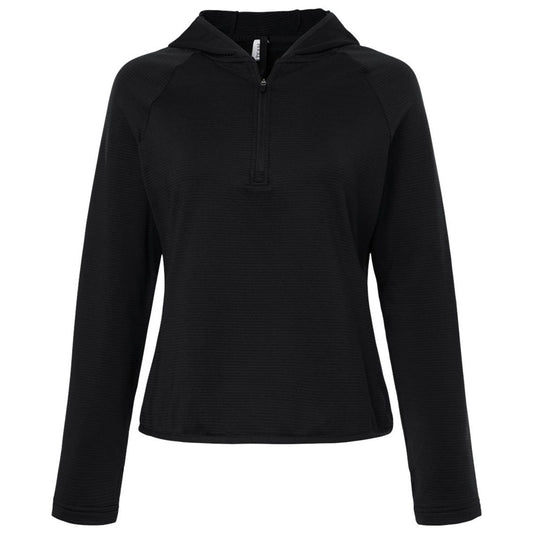 Team 365 Women's Black Qualify Quarter-Zip Hooded Pullover