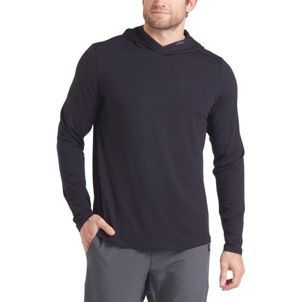 UNRL Men's Black Ultra Hooded Long Sleeve