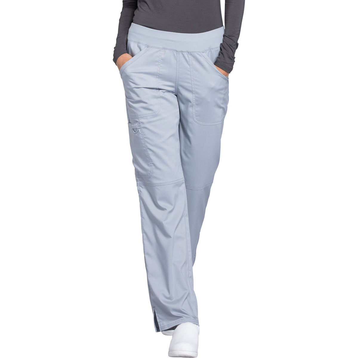 Cherokee Women's Grey Workwear Revolution Mid Rise Pull-on Cargo Pant
