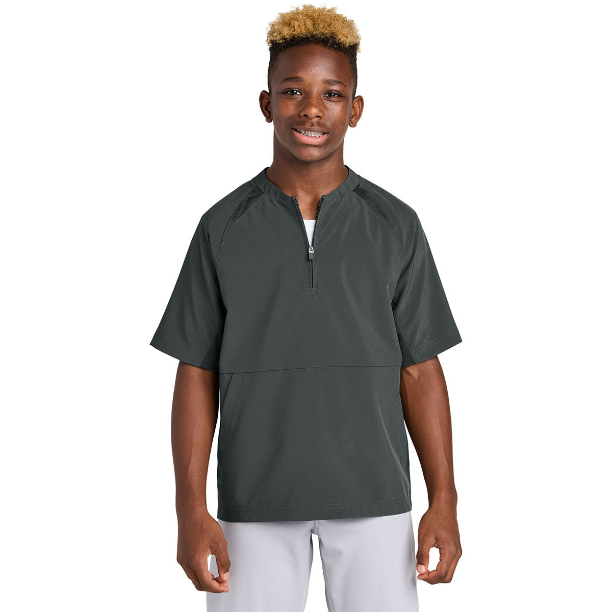 Sport-Tek Youth Iron Grey Repeat 1/2-Zip Short Sleeve Jacket