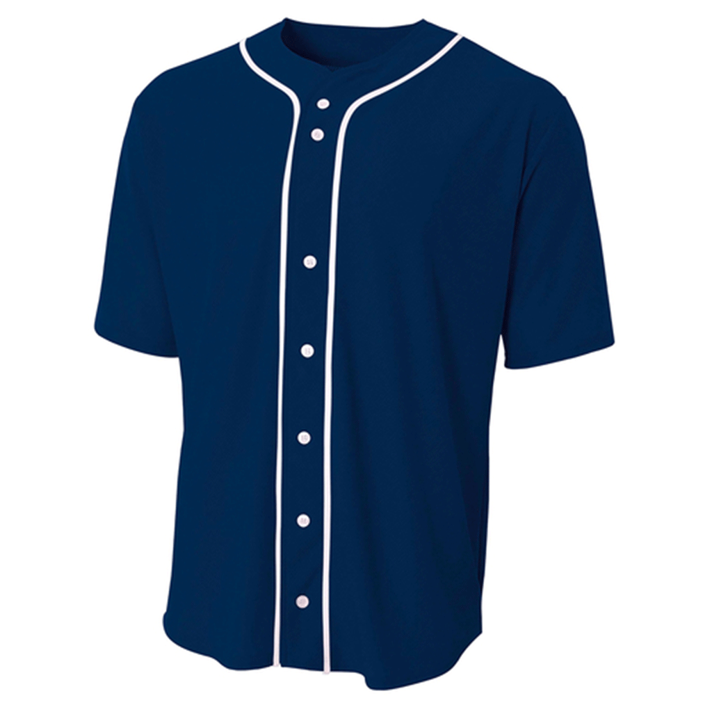A4 Unisex Navy Short Sleeve Full-Button Baseball Top