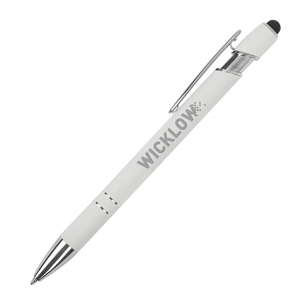Logomark White Denton Soft-Touch Pen with Stylus