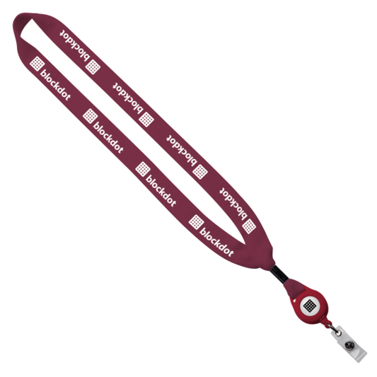 SnugZ Red 3/4" Cotton Lanyard with Metal Crimp & Red Retractable Badge Reel