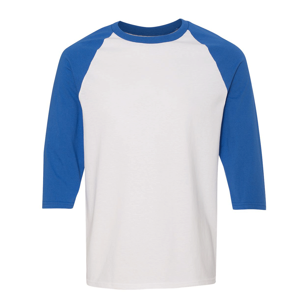 Gildan Men's White/Royal Heavy Cotton Raglan Three-Quarter Sleeve T-Shirt